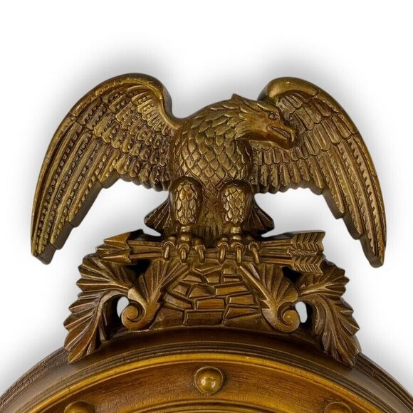 VINTAGE 1960's Burwood 4305 Large American Eagle Wall Clock 22” Faux Wood WORKS! - Picture 5 of 16